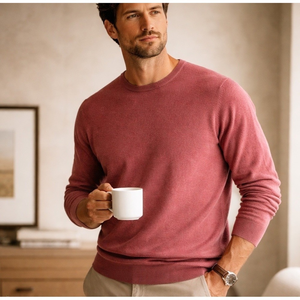 Nordstrom 100% Cashmere Sweater Men's L Crewneck Pullover Pink Dusty Rose Luxury